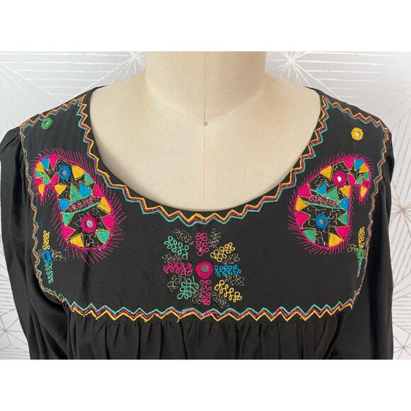 Vintage Sandy Starkman Boho Embroidered Caftan 100% Cotton Dress Made in India - Picture 2 of 13